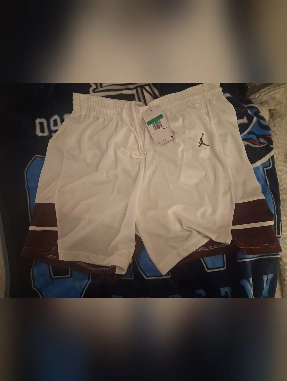 Jordan Men’s White Basketball Shorts with Maroon Trim